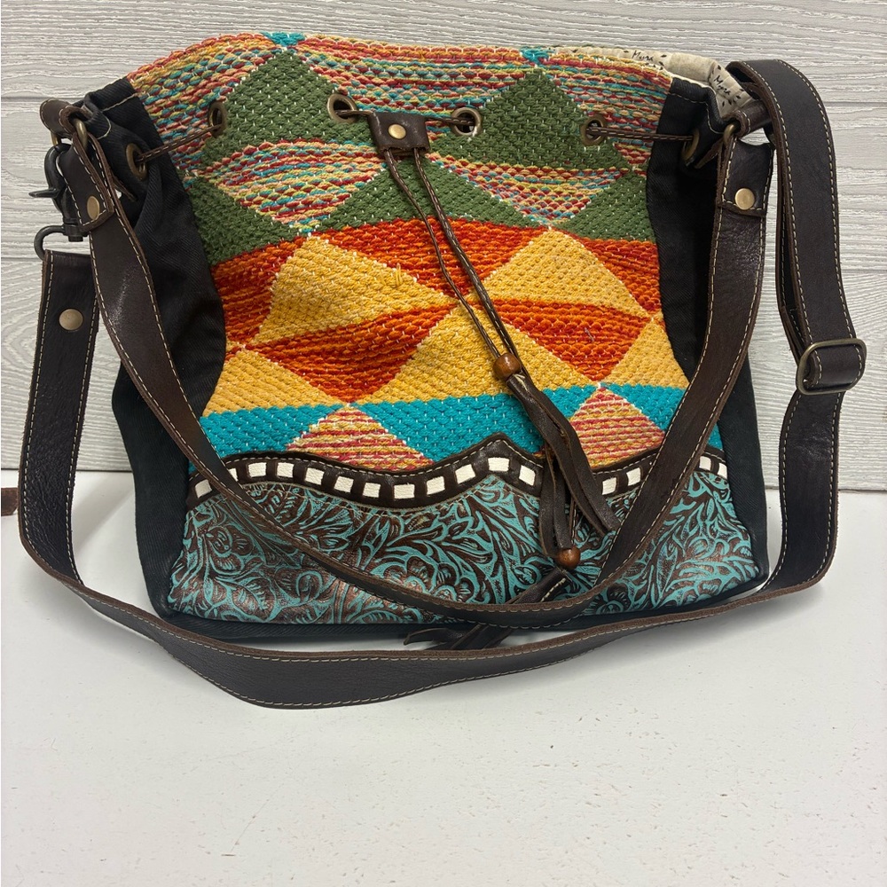 Myra Flame Tooled Leather Bucket Bag